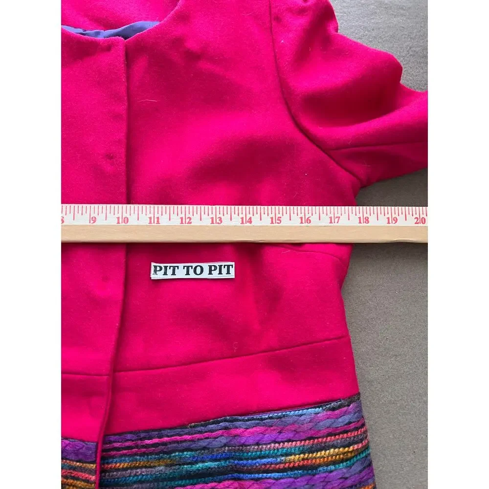 Jade Melody Tam Multi Color Pink Purple Wool Blend Coat Jacket Women's Small